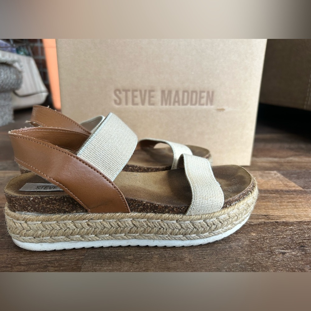Steve Madden Brown and Cream Espadrille Sandals